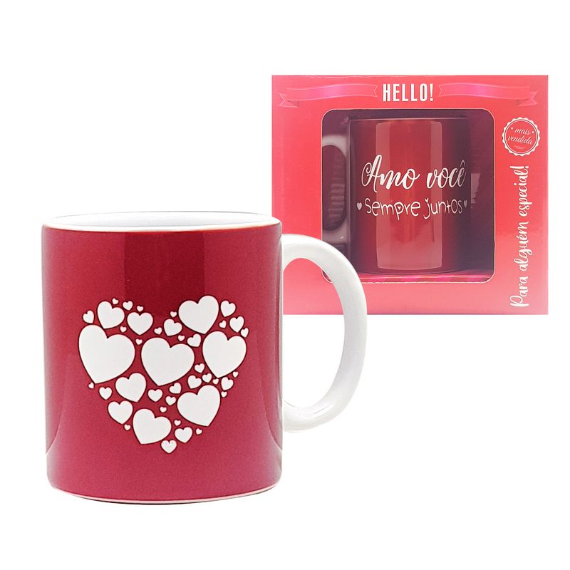 CANECA GM AMOR NAMORADOS JUNTOS 330ML N1-5A CANECA SEMPRE JUNTOS, CANECA CERAMICA, CANECA VERMELHA CERAMICA-Cozinha