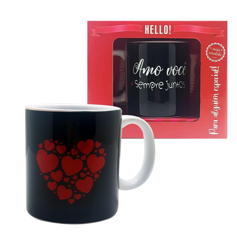 CANECA GM AMOR NAMORADOS JUNTOS 330ML N1-5B CANECA SEMPRE JUNTOS PRETA, CANECA PRETA, CANECA CERAMICA-Cozinha