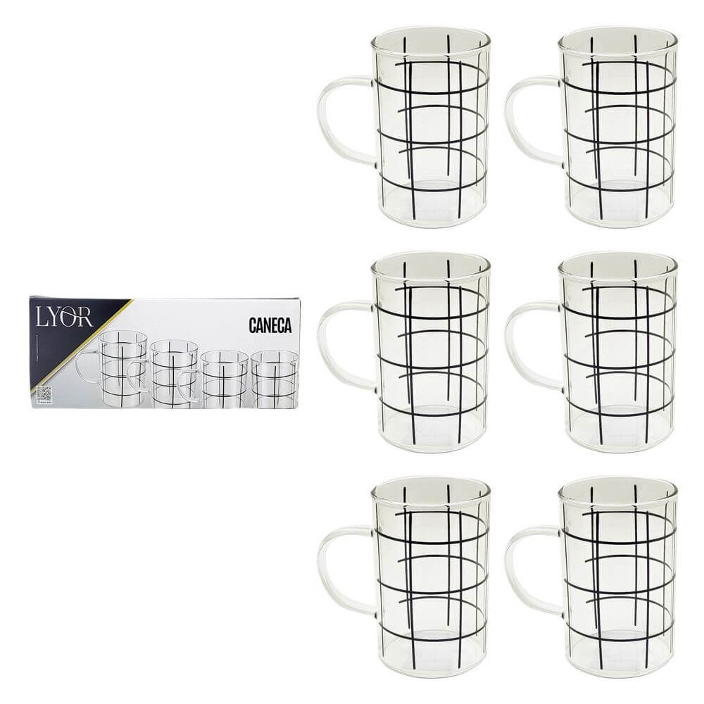 CANECA VIDRO 280ML C/6 PCS STRIPES 2953 CJ. C/6 CANECAS 280ML STRIPES 2953, CONJUNTO CANECAS, JOGO CANECA VIDRO, CONJUNTO CANECA VIDRO, CANECA VIDRO Cozinha