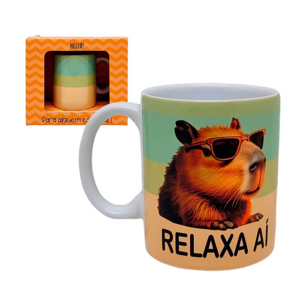 CANECA GM CAPIVARA RELAXA AI 330ML EF33-1 CANECA CAPIVARA RELAXA AI 330ML EF33-1, CANECA CAPIVARA, CANECA RELAXA AI, CANECA PRESENTE, CANECA DE CERAMICA, CANECA HELLO, CANECA, CAPIVARA, RELAXA AI Cozinha
