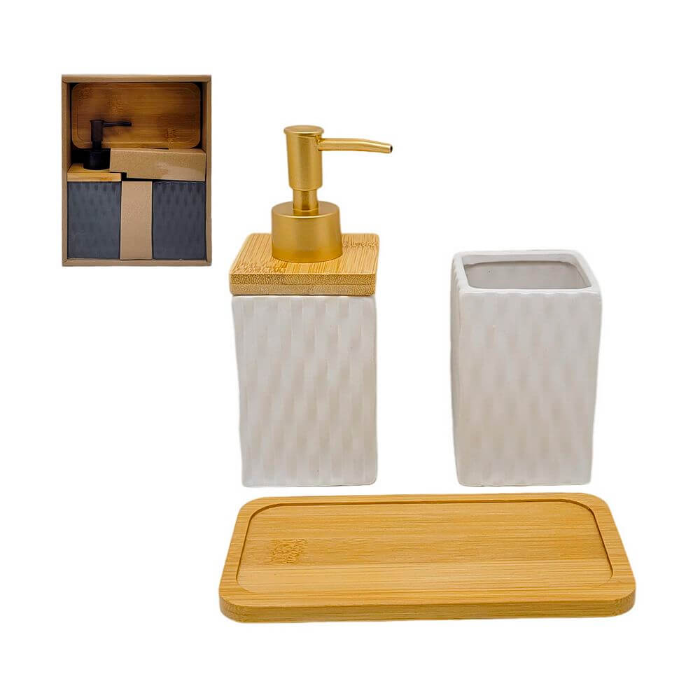 KIT BANHEIRO 3PCS CERAMICA BRZH-14350 KIT BANHEIRO 3PCS BRZH-14350, KIT BANHEIRO, JOGO DE BANHEIRO, SABONETEIRA, KIT BANHEIRO DE PORCELANA, HIGIENE, BANHEIRO-Banheiro & Lavanderia