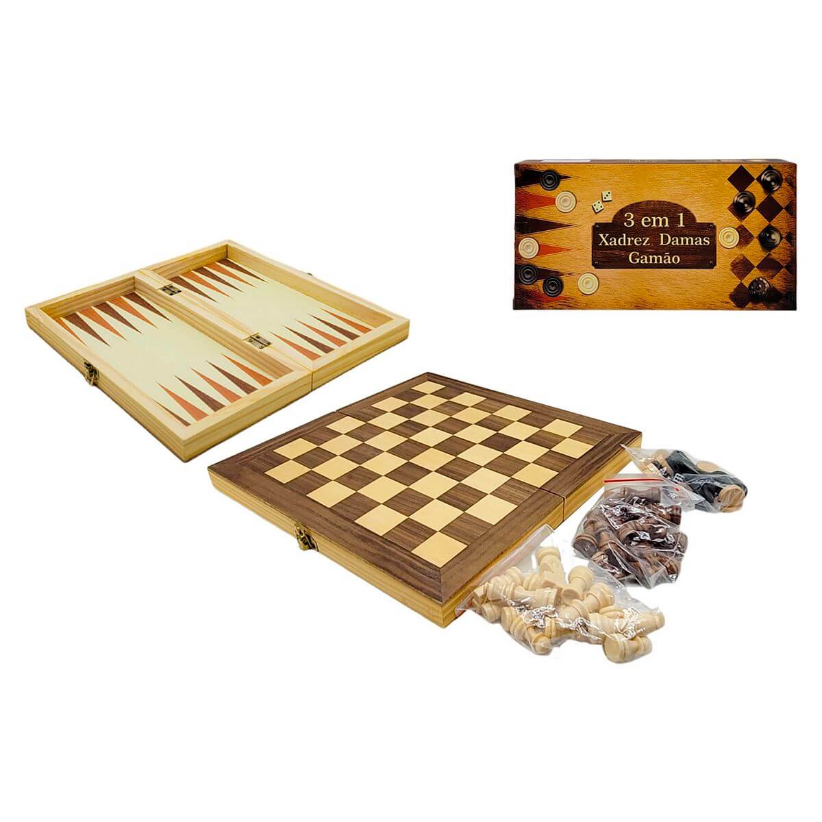 TABULEIRO 3 EM 1 MADEIRA 30CM XADREZ/DAMA/GAMAO 1908 JOGO 3 EM 1 XADREZ/DAMA/GAMAO 1908, JOGO, 3 EM 1, XADREZ, DAMAS, GAMAO, JOGO DE TABULEIRO, BRINQUEDOS-Brinquedos