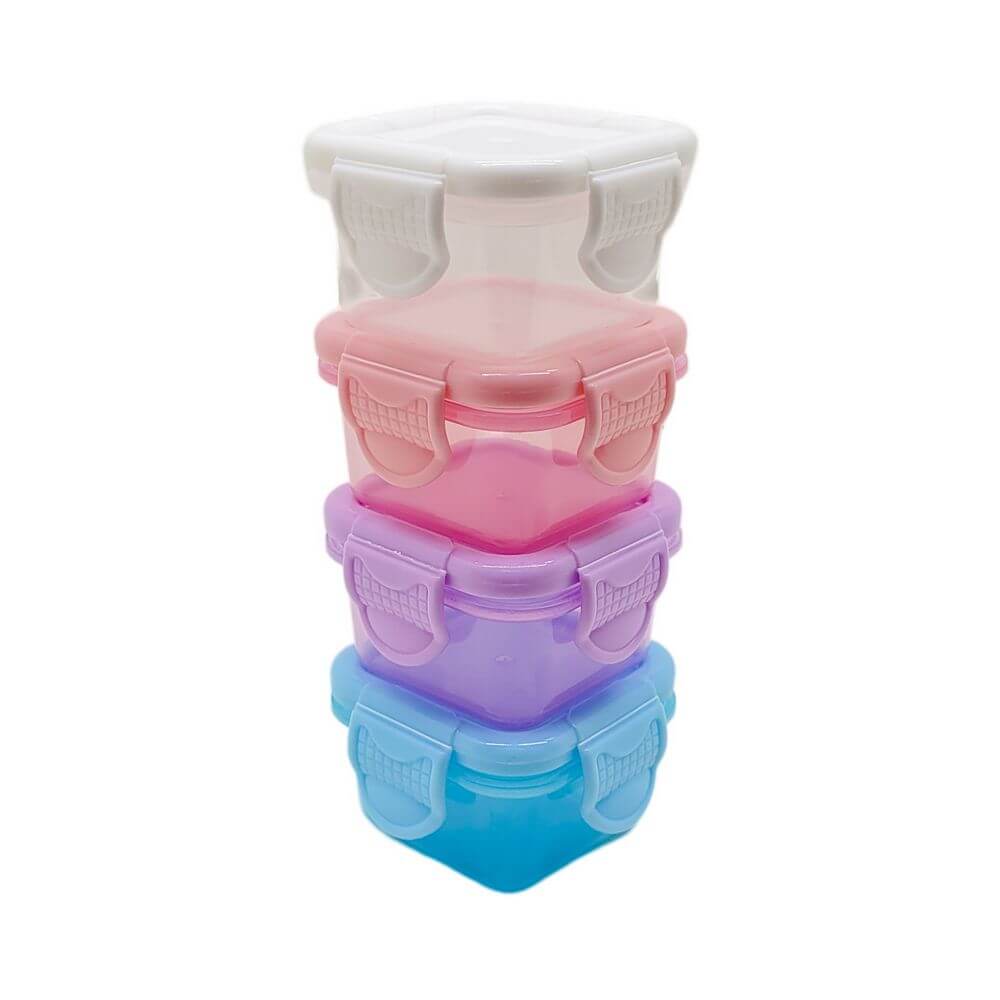 POTE PLASTICO KIT C/4 PCS 60ML MPT004 CJ. C/4 MINI POTES 60ML MPT004, CONJUNTO, MINI POTE, POTINHO, POTE, PLASTICO, PEQUENO, JOGO, 60ML, COLORIDO Cozinha
