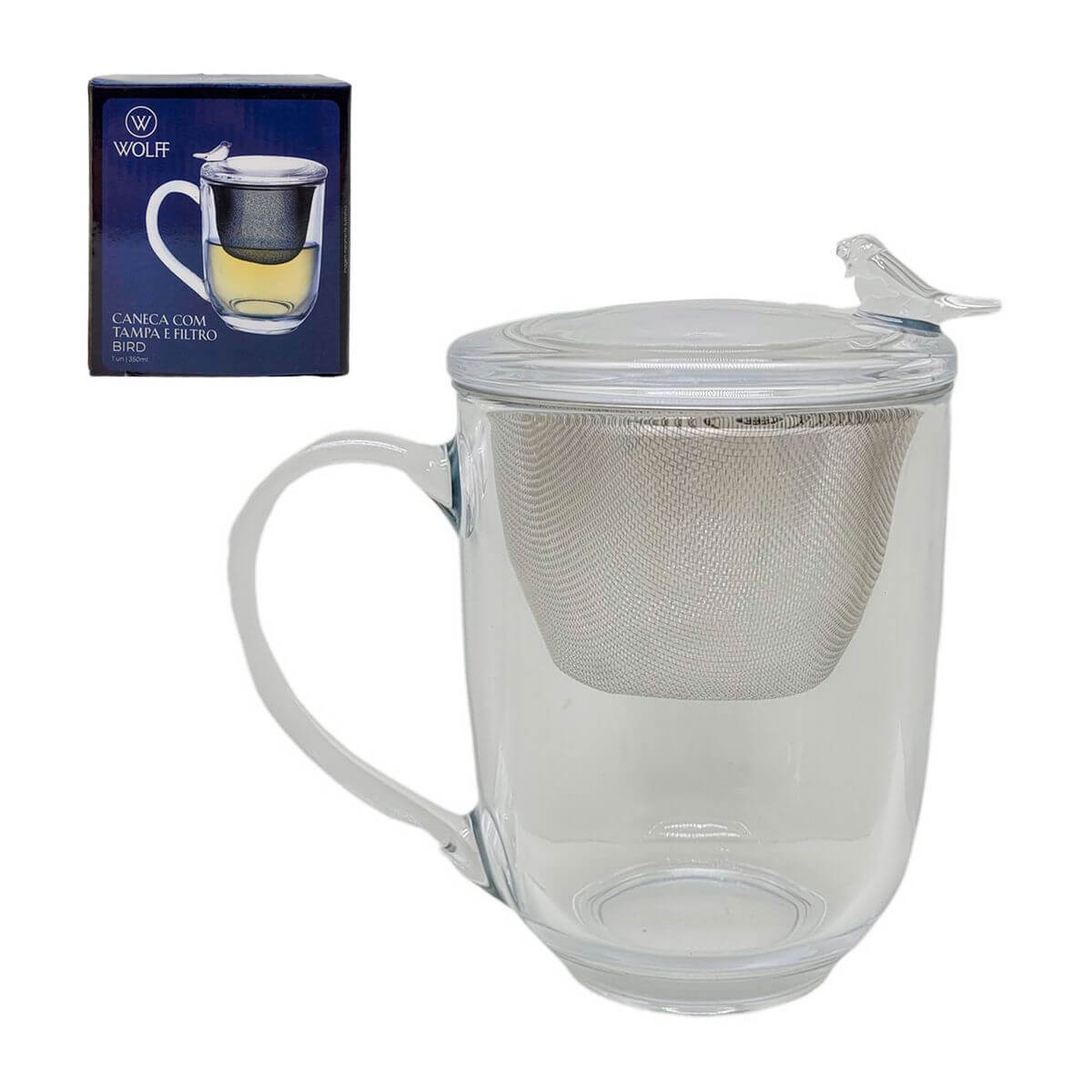 CANECA C/ INFUSOR 350ML VIDRO BIRD 21223 CANECA C/ TAMPA E FILTRO 350ML 21223, CANECA, CANECA COM TAMPA, 350ML, CHA, CANECA DE VIDRO, WOLFF, COZINHA Cozinha
