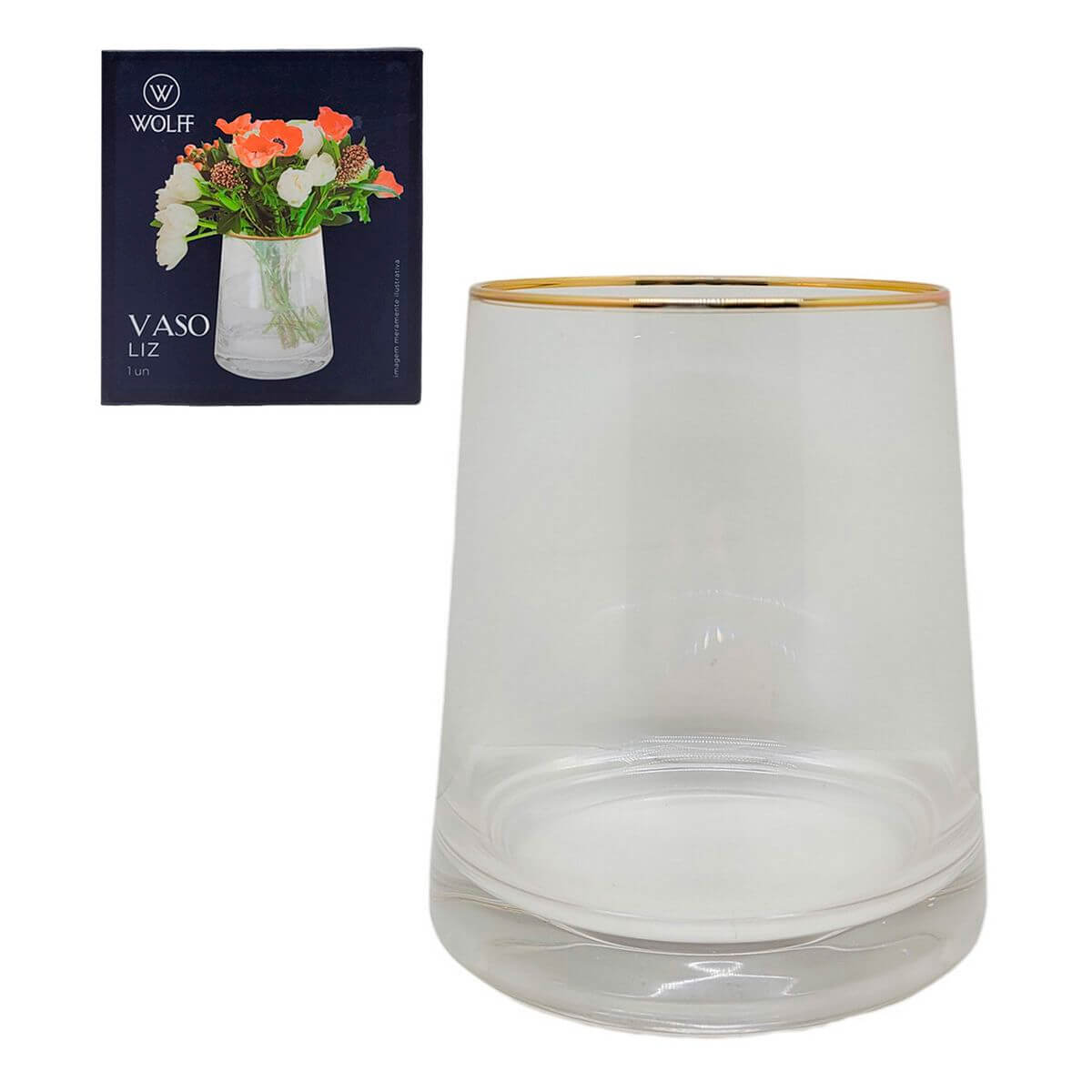 VASO DE VIDRO LIZ C/ FIO DE OURO 12X11CM 29247 VASO DE VIDRO LIZ 11X11X12CM 29247, VASO, VASO DE VIDRO, VASO LIZ, VASO 12CM, DECORACAO Decoracao e Presentes