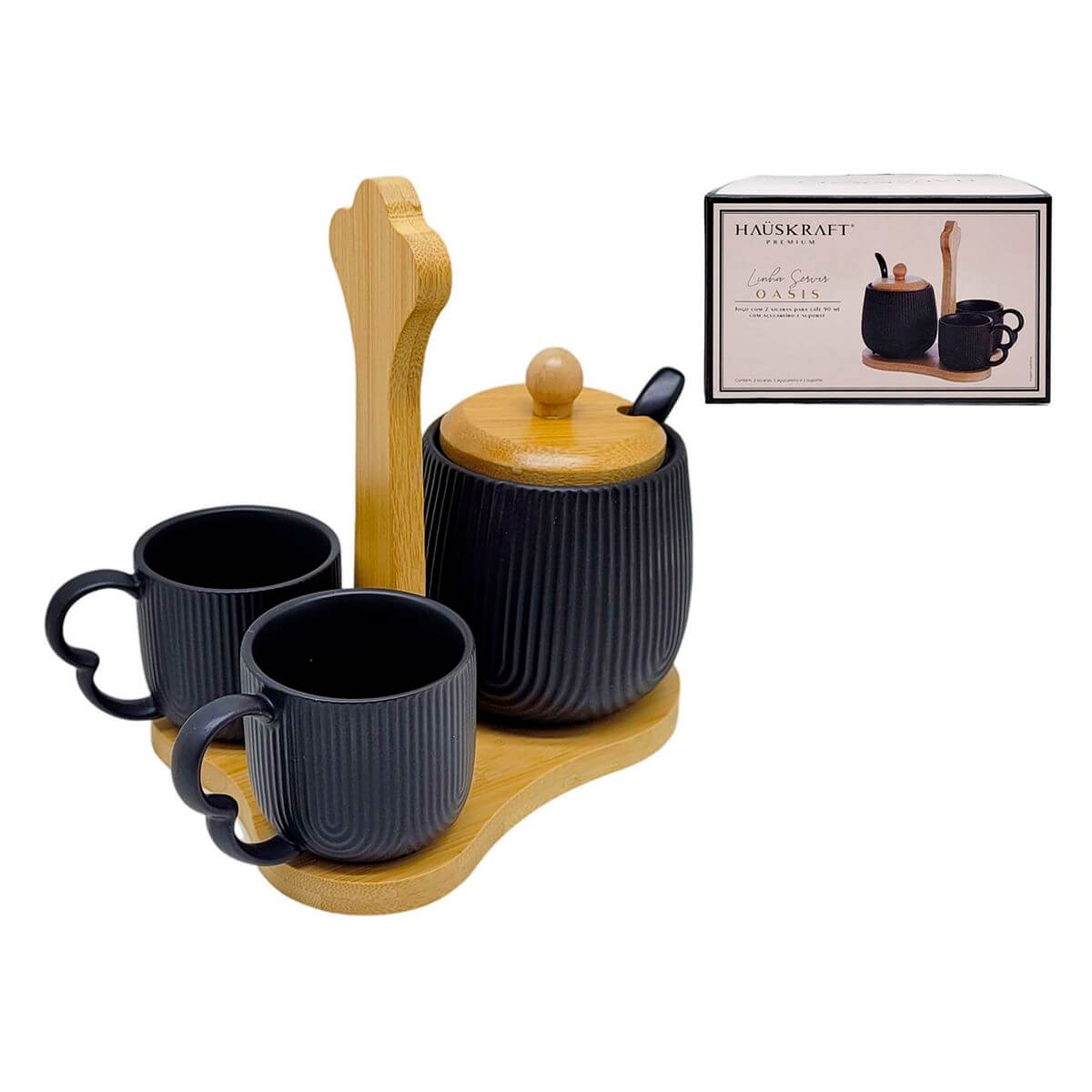 JOGO DE XICARAS C/ SUPORTE 4PCS PCLN-235PT JG. P/ CAFE 3PCS C/ SUPORTE PCLN-235PT, JOGO PARA CAFE, SUPORTE, XICARA, ACUCAREIRO, CAFE, COZINHA Cozinha