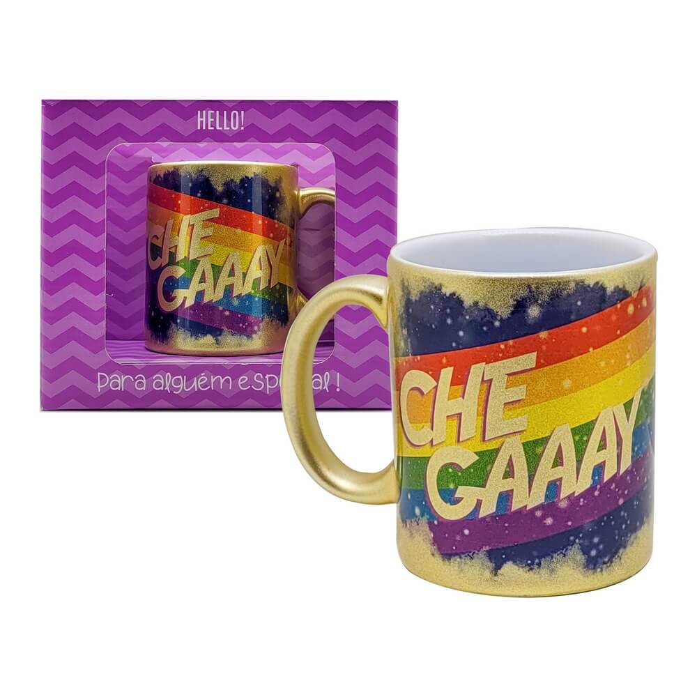 CANECA METALIZADA CHE GAAAY 330ML 007 CANECA DOURADA CHEGAY 330ML, CANECA CHEGAY, CANECA DIDI, CANECA HIEGO, CANECA PORCELANA DECORATIVA, CANECA DECORADA, CANECA CERAMICA, CANECA PORCELANA, CANECA Cozinha