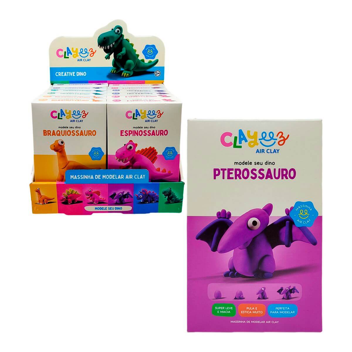 KIT MASSINHA CLAYEEZG PTEROSSAURO 4026 MASSA P/ MODELAR PTEROSSAURO 38G 4026, MASSA PARA MODELAR, MASSINHA, DINO, DINOSSAURO, CRIATIVIDADE, BRINQUEDOS Brinquedos