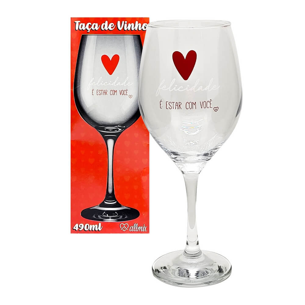 TACA DE VINHO FELICIDADE 490ML 7056011 TACA DE VINHO FELICIDADE 490ML 7056011, TACA DE VINHO FELICIDADE 490ML, TACA DE VINHO VIDRO, TACA DE VINHO, TACA VIDRO, TACA AMOR, PRESENTE NAMORADOS Cozinha