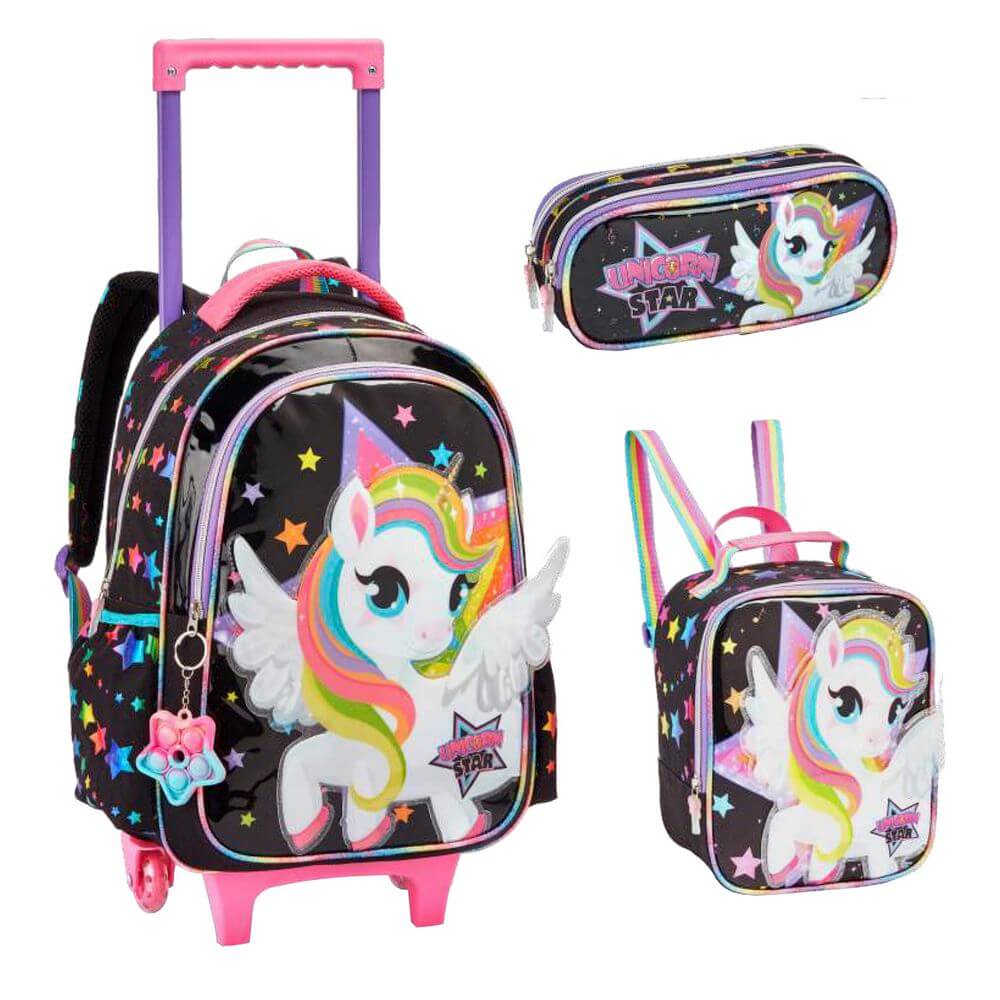 KIT MOCHILA FEM. UNICORN STAR 3PCS DL1719 KIT MOCHILA UNICORN STAR 3PCS DL1719, MOCHILA, MOCHILA UNICORN STAR, MOCHILA UNICORNIO, KIT MOCHILA, ESTOJO, LANCHEIRA, MOCHILA COM RODAS, MOCHILA INFANTIL, ESCOLA, VOLTA AS AULA Material Escolar e Papelaria