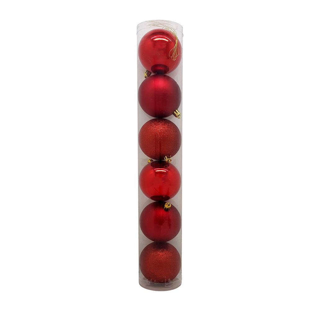 BOLA DE NATAL TUBO C/6 7CM TD100-1VM ENF. NATAL C/6 BOLINHAS TD100-1VM, ENFEITE NATAL COM 6 BOLAS VERMELHAS, BOLA NATAL VERMELHA, ENFEITE BOLA NATAL, BOLA NATAL, NATAL Natal e Ano Novo
