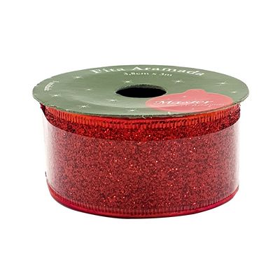 FITA ARAMADA GLITTER 3,8X3CM YJ6092 FITA DECORATIVA FITA ARAMADA FITA GLITTER FITA DE DECORACAO Natal e Ano Novo