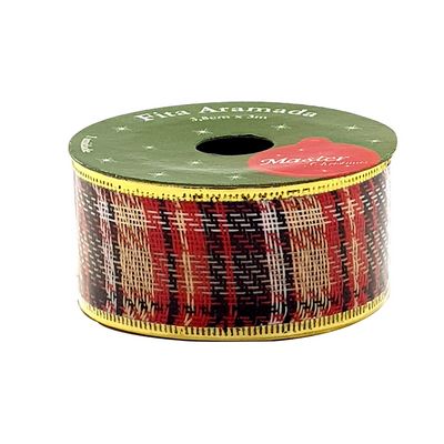 FITA ARAMADA XADREZ 5X3CM YJ6098 FITA ARAMADA FITA XADREZ FITA DECORATIVA FITA DE DECORACAO Natal e Ano Novo