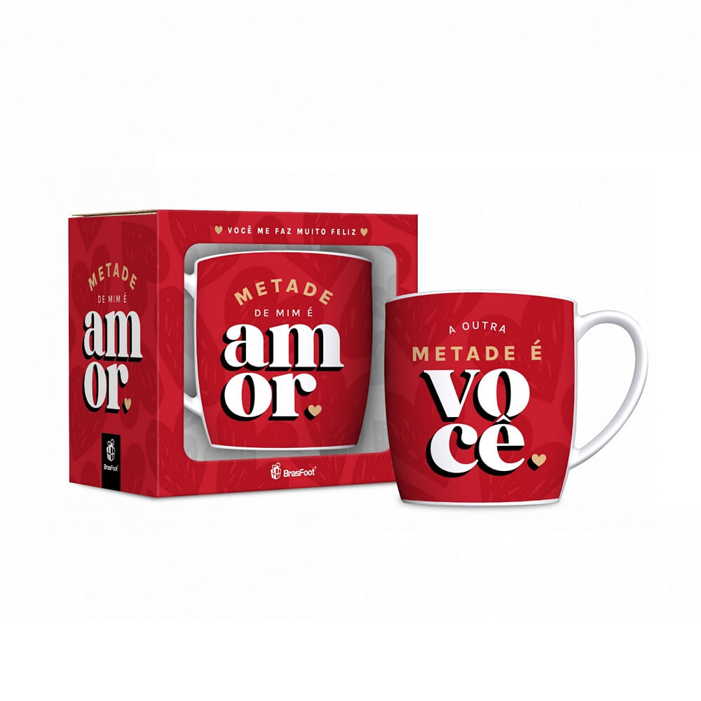 CANECA BRASFOOT 360ML METADE 12961 CANECA PORCE. 360ML METADE 12961, CANECA, CANECA DE PORCELANA, CANECA NAMORADO, CANECA NAMORADA, CANECA DIA DOS NAMORADOS, CANECA 350ML Cozinha