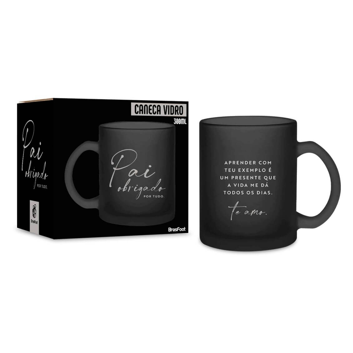 CANECA VIDRO 300ML PAI OBRIGADO 15353-Produtos de Época