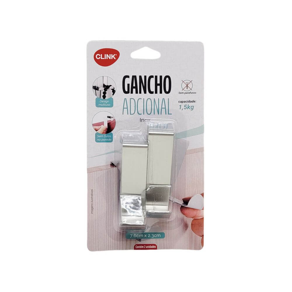 GANCHO P/ PORTA INOX 2PCS CK3555 GANCHO ADICIONAL INOX 2PCS CK3555, GANCHO, GANCHO ADICIONAL, GANCHO INOX, KIT GANCHO, GANCHO 1,5KG Banheiro & Lavanderia
