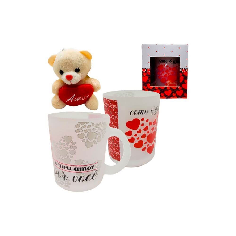 KIT CANECA VIDRO C/ PELUCIA FC2850 KIT CANECA C/CHAVEIRO FC2850, CANECA, CANECA DE PRESENTE, CANECA AMOR, KIT CANECA, CANECA COM CHAVEIRO, Brinquedos