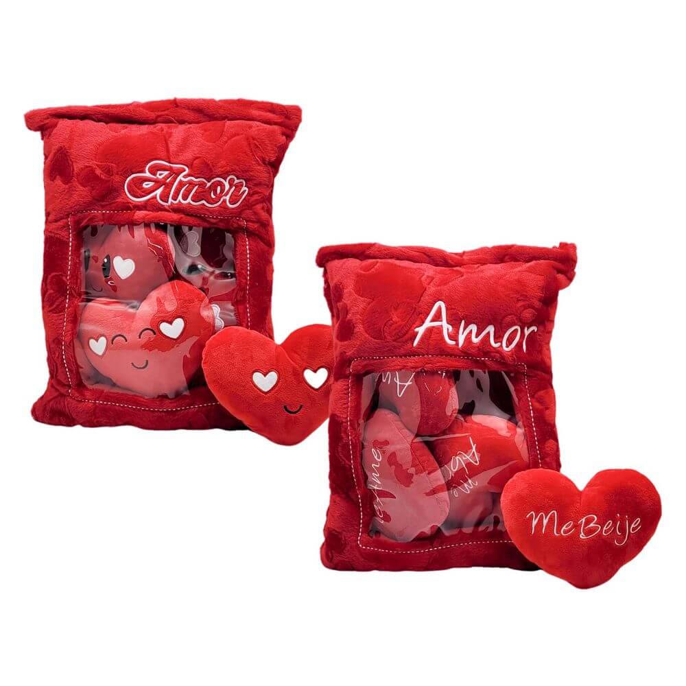 ALMOFADA CORACOES NO SACO 42X27CM FE7492 ALMOFADA CORACOES AMOR FE7492, ALMOFADA, ALMOFADA CORACOES, PELUCIA CORACAO, DIA DOS NAMORADOS, DIA DAS MAES Brinquedos