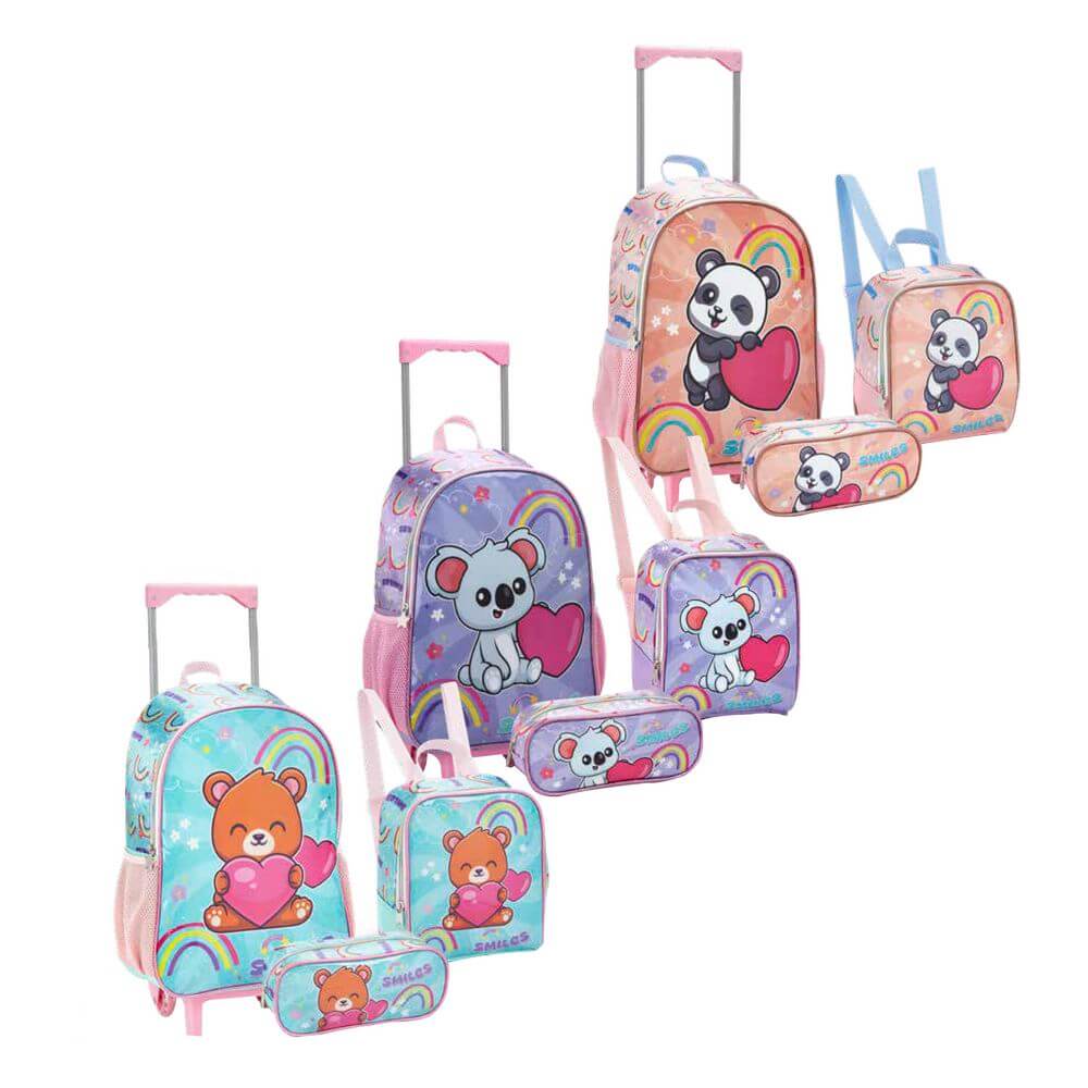 KIT MOCHILA FEM. SMILES 3PCS MR42080 KIT MOCHILA SMILES 3PCS MR42080, MOCHILA, KIT MOCHILA, MOCHILA SMILES, MOCHILA INFANTIL, MOCHILA ANIMAL, ANIMAIS COM CORACOES, MOCHILA CORACAO, ANIMAIS DIVERSOS, LANCHEIRA, ESTOJO, ESCOLA Material Escolar e Papelaria