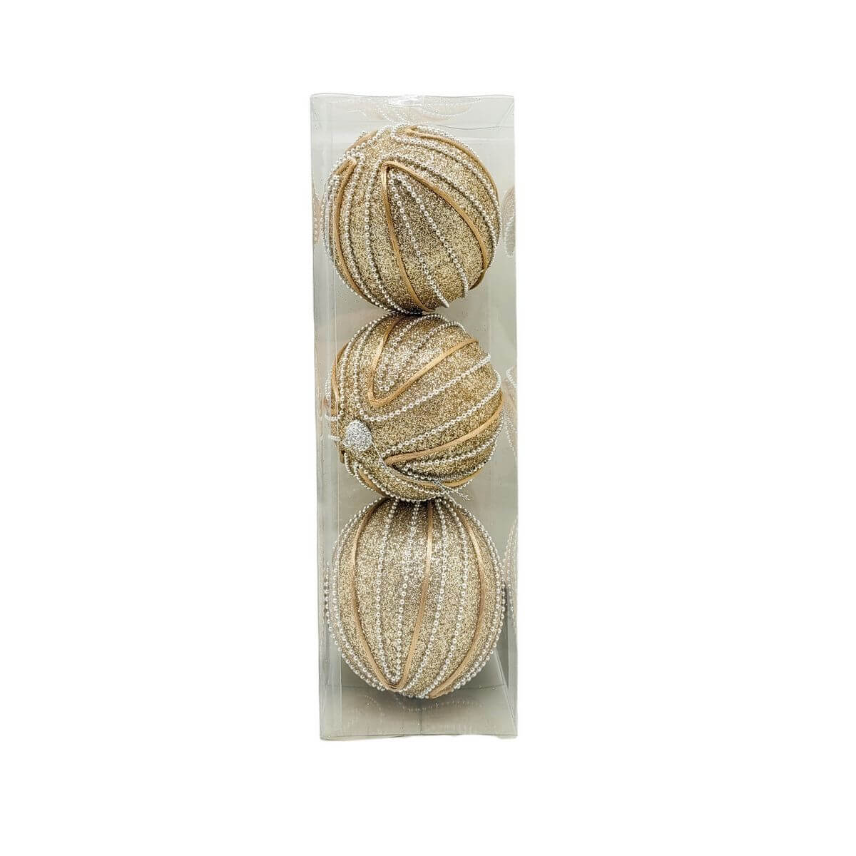 BOLA DE NATAL KIT C/3 10CM HT0826 ENF. NATAL C/3 BOLAS 10CM HT0826, ENFEITE, NATAL, BOLA DE NATAL, BOLA 10CM, BOLA DOURADA, BOLA DECORADA GLITTER, DECORACAO Natal e Ano Novo