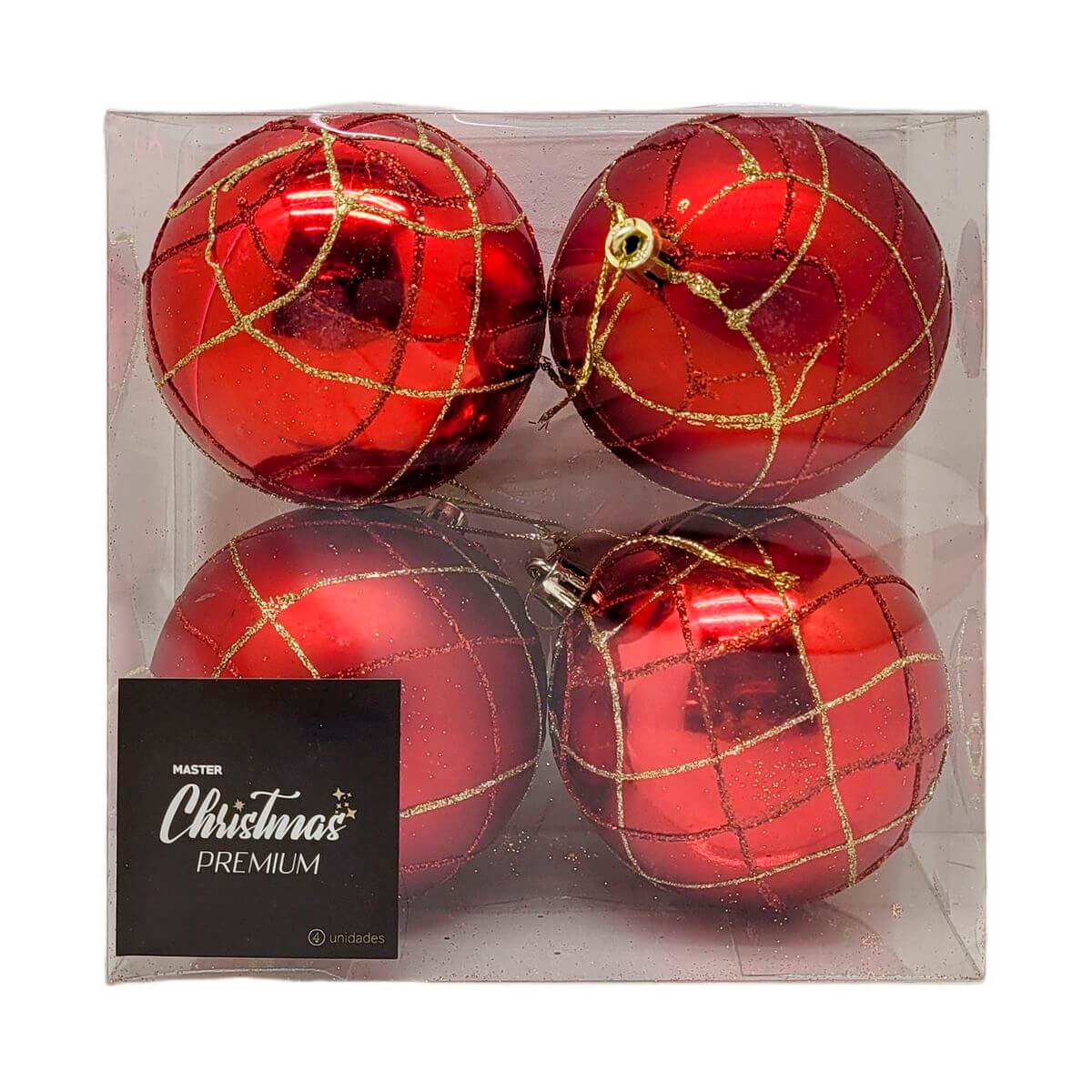 BOLA DE NATAL KIT C/4 8CM KX2352 ENF. NATAL C/4 BOLAS 8CM KX2352, ENFEITE, NATAL, KIT BOLAS, BOLA VERMELHA, BOLA DE NATAL, DECORACAO, ARVORE Natal e Ano Novo