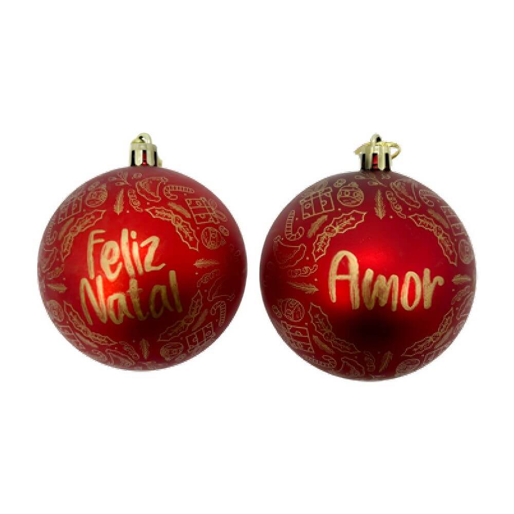 BOLA DE NATAL KIT C/4 8CM KX2425 ENF. NATAL C/4 BOLAS 8CM KX2425, ENFEITE, ENFEITE DE NATAL, BOLA DE NATAL, CONJUNTO BOLAS DE NATAL, BOLA VERMELHA, BOLA 8CM, BOLA DECORADA PALAVRAS, NATAL, BOLA FOSCA Natal e Ano Novo