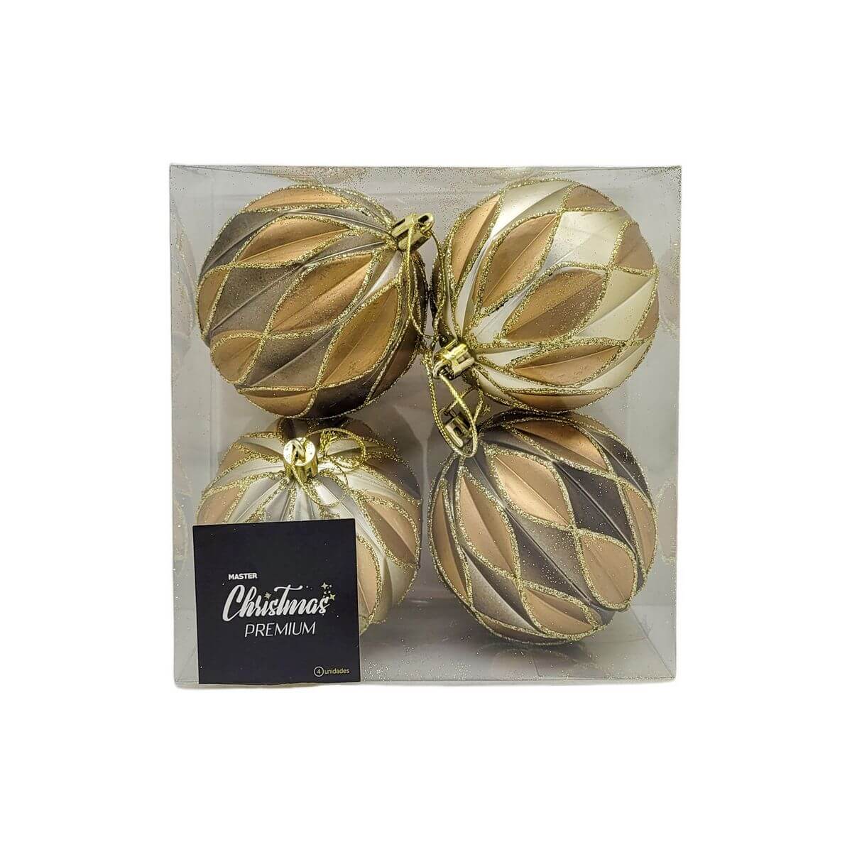 BOLA DE NATAL KIT C/4 8CM KX3560 ENF. NATAL C/4 BOLAS 8CM KX3560, ENFEITE, NATAL, BOLA DE NATAL, BOLA 8CM, BOLA DOURADA, BOLA LOSANGULO COM GLITTER, DECORACAO Natal e Ano Novo