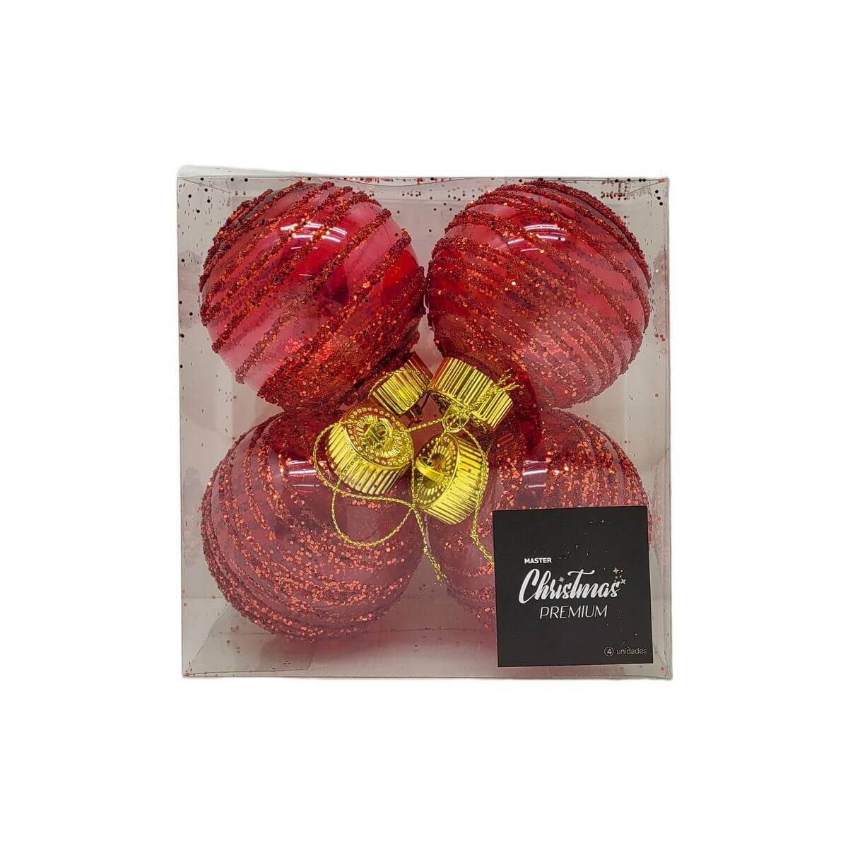 BOLA DE NATAL KIT C/4 8CM HT4522 ENF. NATAL C/4 BOLAS 8CM HT4522, ENFEITE, NATAL, BOLA DE NATAL, BOLA VERMELHA, BOLA ONDULADA COM GLITTER, DECORACAO Natal e Ano Novo