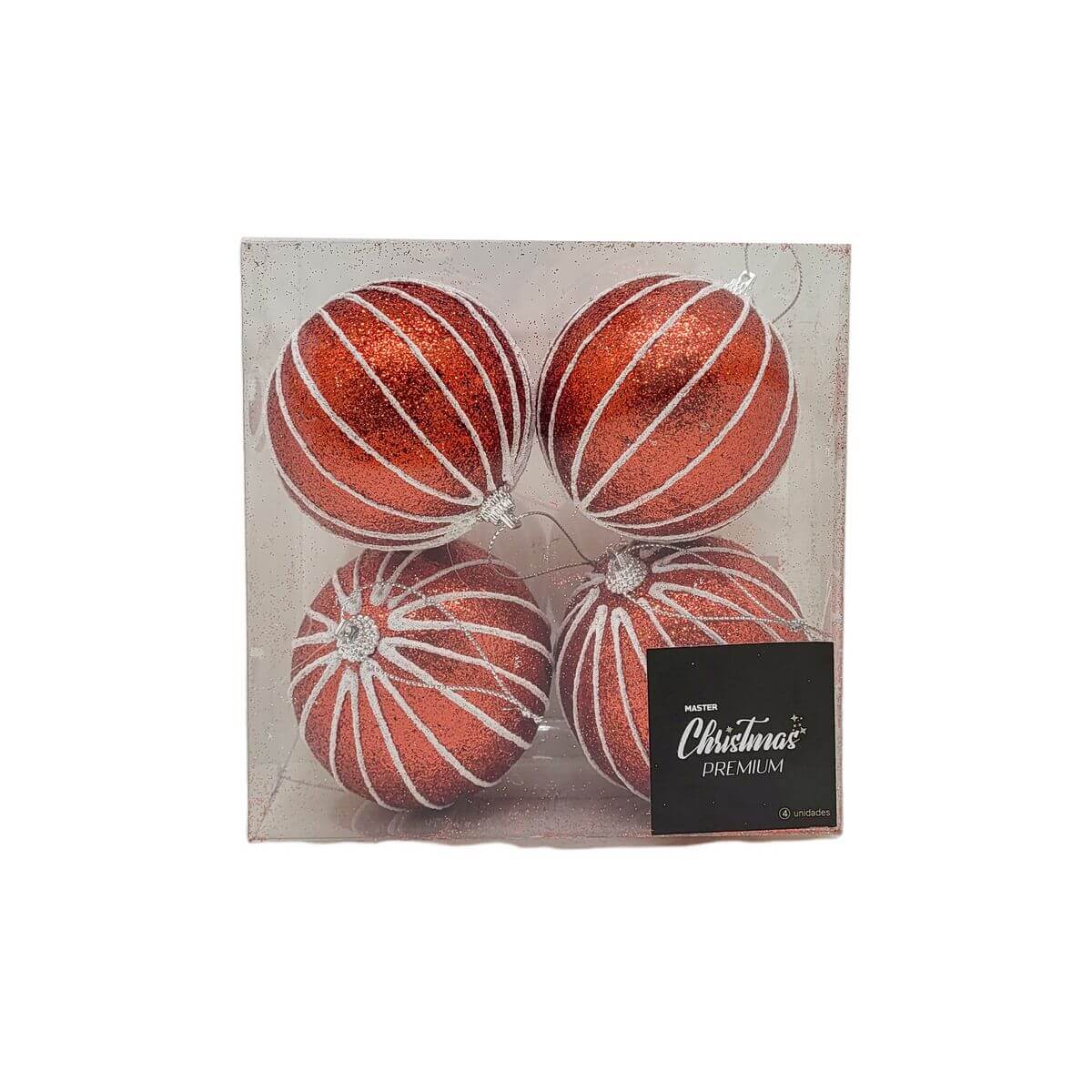 BOLA DE NATAL KIT C/4 8CM HT4544 ENF. NATAL C/4 BOLAS 8CM HT4544, ENFEITE, NATAL, BOLA DE NATAL, BOLA 8CM, BOLA VERMELHA, BOLA ABOBORA GLITTER, DECORACAO Natal e Ano Novo