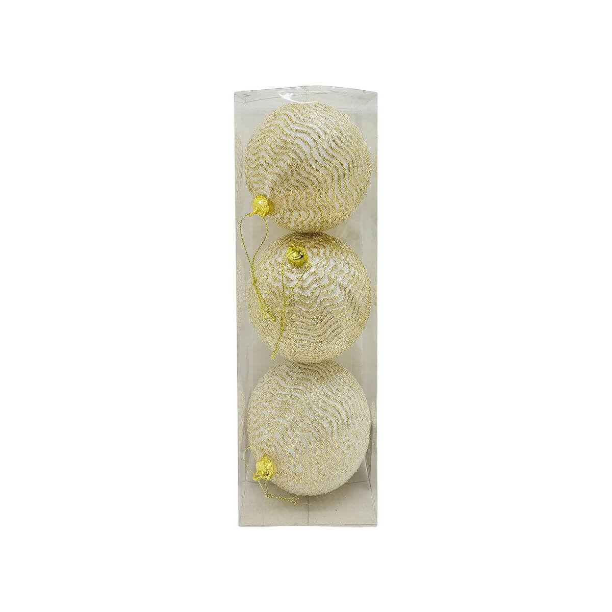 BOLA DE NATAL KIT C/3 10CM HT4573 ENF. NATAL C/3 BOLAS 10CM HT4573, ENFEITE, NATAL, BOLA DE NATAL, BOLA 10CM, BOLA DOURADA, BOLA TEXTURIZADA GLITTER, DECORACAO Natal e Ano Novo