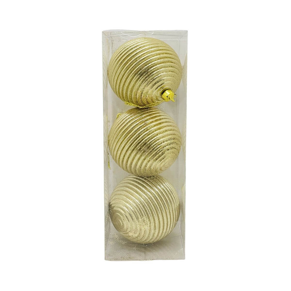 BOLA DE NATAL KIT C/3 10CM HT4577 ENF. NATAL C/3 BOLAS 10CM HT4577, ENFEITE, NATAL, BOLA DE NATAL, BOLA 10CM, BOLA DOURADA, BOLA ONDULADA, DECORACAO Natal e Ano Novo